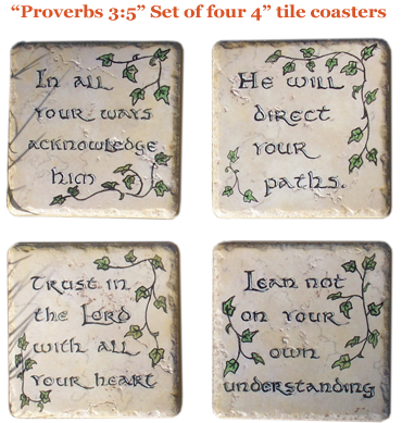 “Proverbs 3:5” Set of four 4” tile coasters